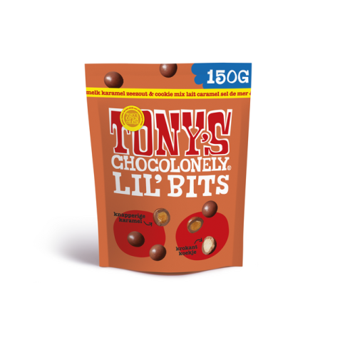 Chocolade Tony's Chocolonely Lil' Bits melk karamel zeezout & cookie 150 gram