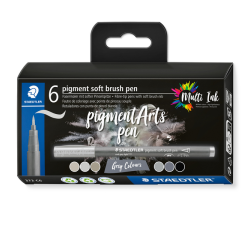 Brushpen Staedtler pigment pen etui à 6 grijze kleuren