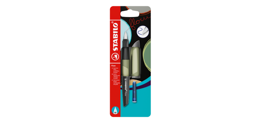 Stylo plume STABILO Flow Medium kaki blister 1 pièce