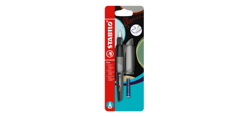 Stylo plume STABILO Flow Medium gris blister 1 pièce