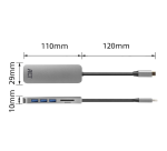 Hub ACT USB-C 3.0, 3x USB-A, lecteur de cartes, PD pass-through