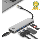 Hub ACT USB-C 3.0, 3x USB-A, lecteur de cartes, PD pass-through