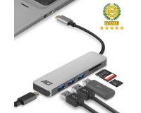 Hub ACT USB-C 3.0, 3x USB-A, lecteur de cartes, PD pass-through