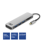 Hub ACT USB-C 3.0, 3x USB-A, lecteur de cartes, PD pass-through