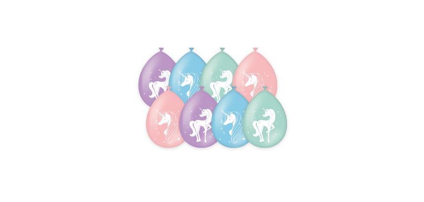 Ballon Licorne 30cm pastel 8 pièces