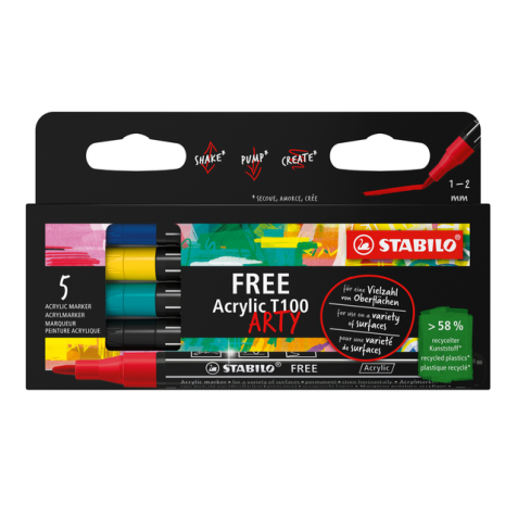 Marqueur peinture STABILO Free Acrylic T100 Royal assorti 5 pièces