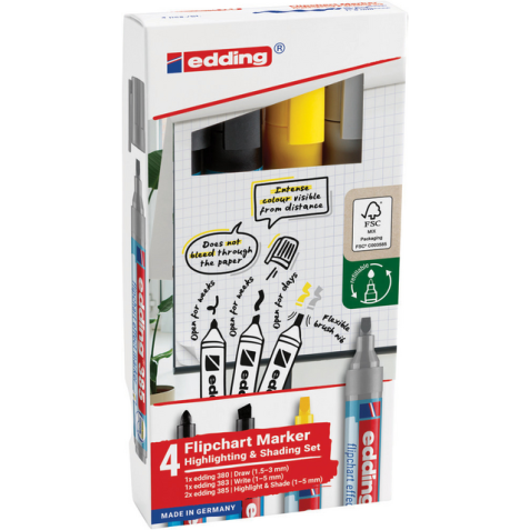 Marqueur chevalet edding 385 incl 380-383 assorti 4 pièces