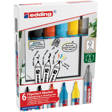 Marqueur chevalet edding 385 incl 380-383 assorti 6 pièces