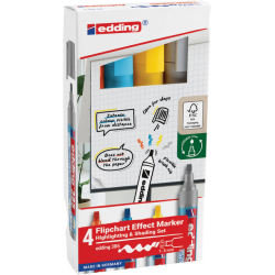 Marqueur chevalet edding 385 pointe pinceau assorti 4 pièces