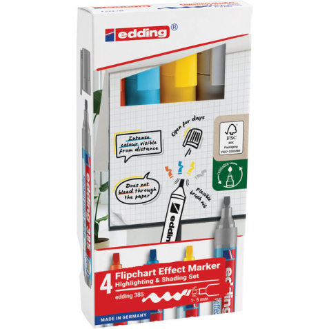 Marqueur chevalet edding 385 pointe pinceau assorti 4 pièces