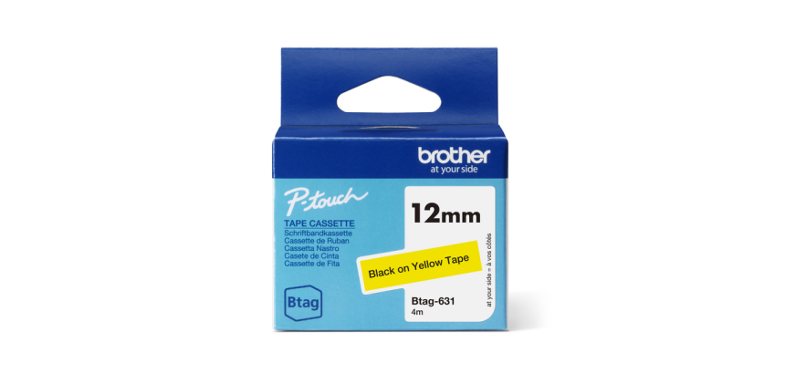 Brother P-touch Btag-631 standard label tape 12mm black on yellow