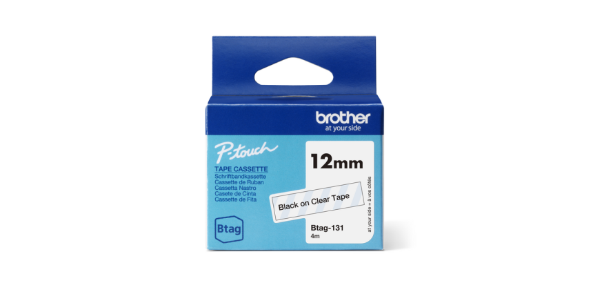 Labeltape Brother P-touch Btag-131 standaard 12mm zwart op transparant