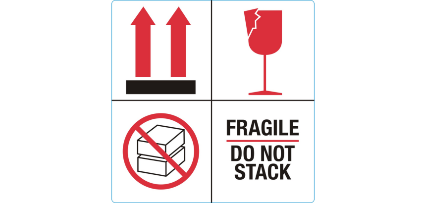 Etiquette d'avertissement IEZZY Fragile Do not stack 100x100mm 1000 pièces