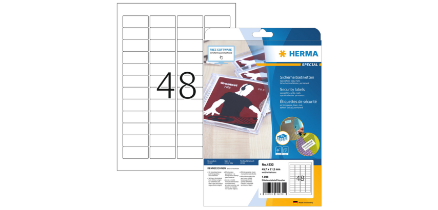 HERMA 4232 Safety Label 45.7x32.2mm White 1200 Labels