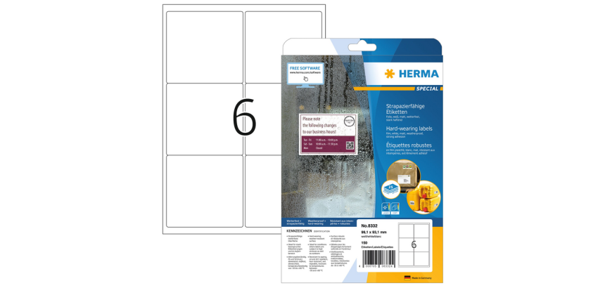 Etiket HERMA 8332 99.1x93.1mm weerbestendig wit 150 stuks