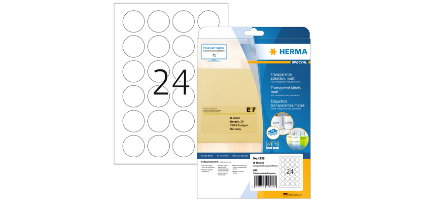 HERMA Etiketten 4236 rund 40mm transparent 600 Etiketten