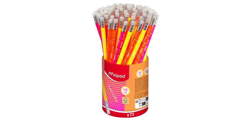 Crayon graphite Maped Neon embout gomme pot 72 pièces assorti