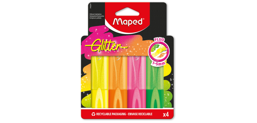 Surligneur Maped Glitter set 4 couleurs fluorescentes