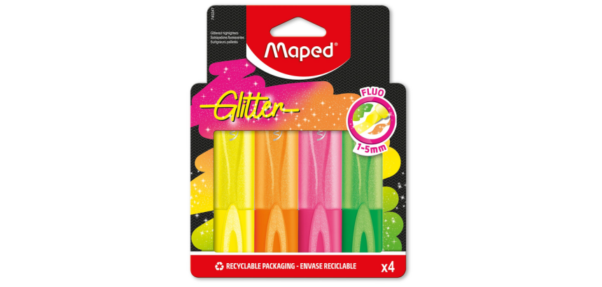 Markeerstift Maped Glitter set à 4 fluoriserende kleuren