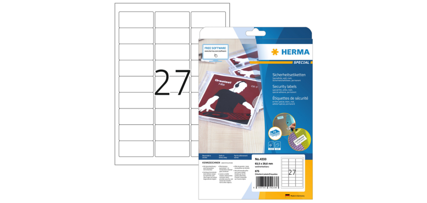 Etiquette de sécurité HERMA 4233 63,57x29,6mm blanc 675 étiquettes
