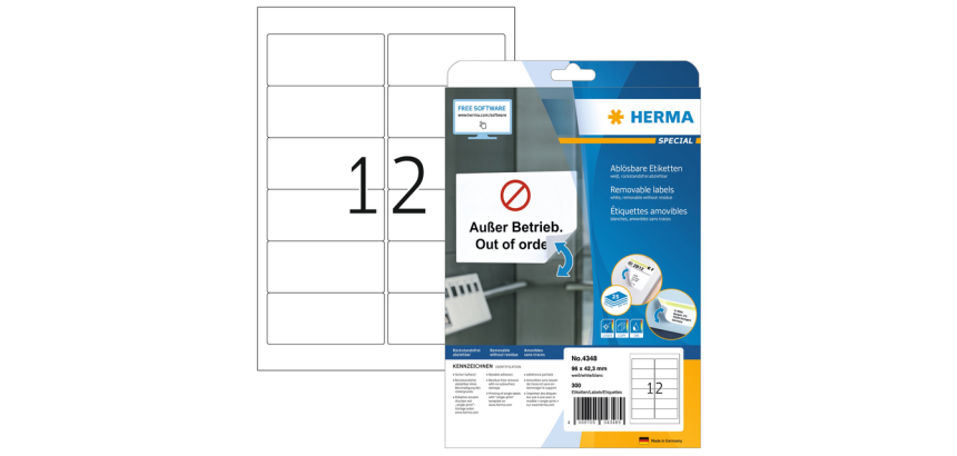 Etiket HERMA 4348 96x42.3mm wit 300 stuks