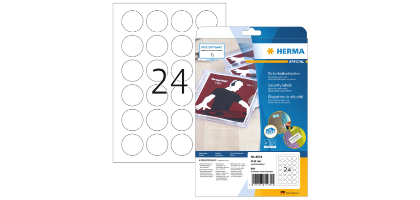 HERMA 4234 security label round 40mm white 600 labels