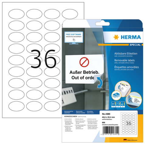 Etiquette HERMA 4380 ovale 40,6x25,4mm blanc 900 étiquettes