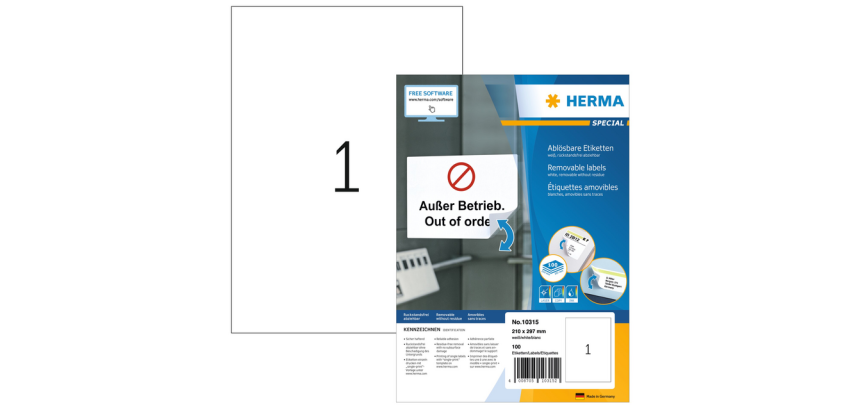 Etiket HERMA 10315 210x297mm verwijderbaar wit 100 stuks