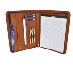 Conférencier DESQ A4 simili cuir à fermeture éclair brun