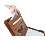 Conférencier DESQ A4 simili cuir à fermeture éclair brun