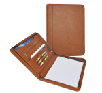 Conférencier DESQ A4 simili cuir à fermeture éclair brun