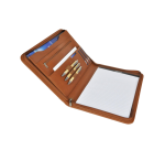 Conférencier DESQ A4 simili cuir à fermeture éclair brun