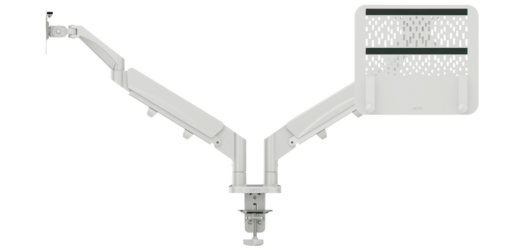 Bras double pour écran et ordinateur portable Leitz Ergo faible encombrement gris