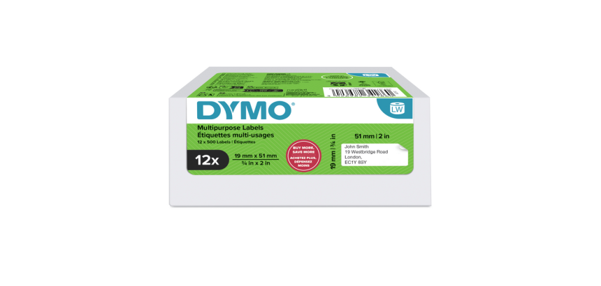 Etiket Dymo LabelWriter multifunctioneel 19x51mm 12 rollen á 500 stuks wit