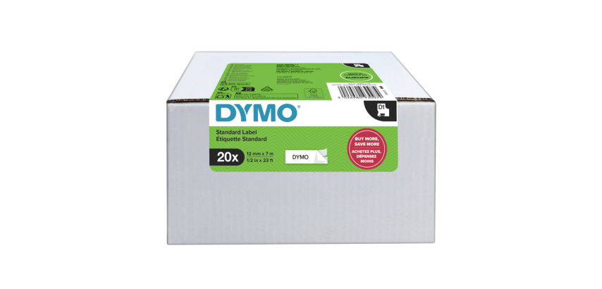 Labeltape Dymo LabelManager D1 polyester 12mmx7m wit op zwart  20 stuks