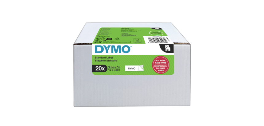 Labeltape Dymo LabelManager D1 polyester 12mmx7m wit op zwart  20 stuks
