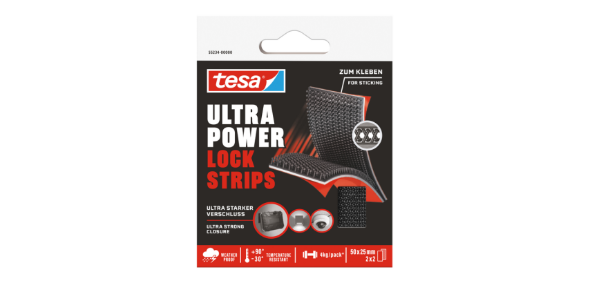 Klittenband tesa Ultra Power Lock Strips 50x25mm 2 strips zwart