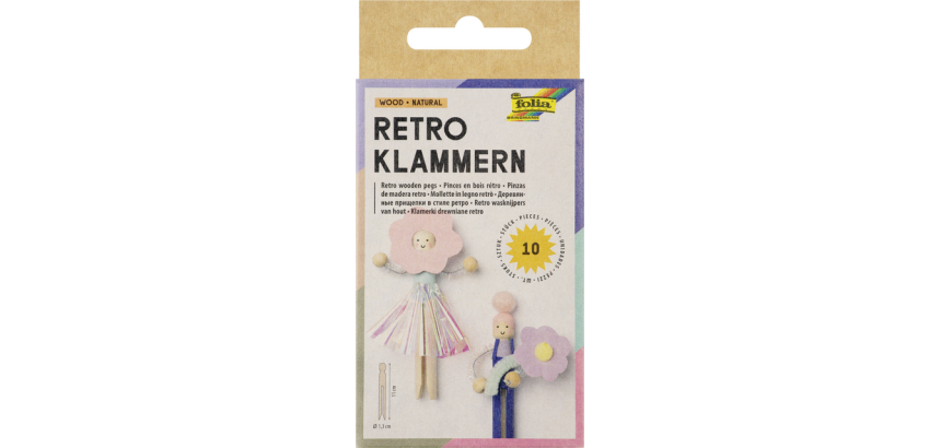Pince en bois bois Folia Rétro paquet 10 pièces