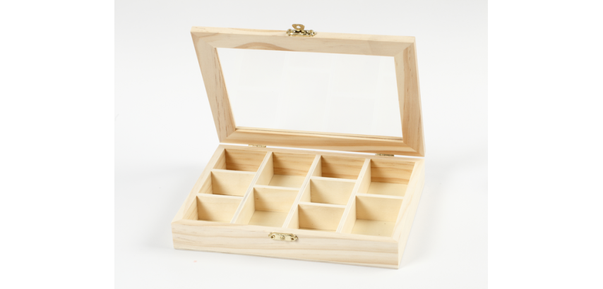 Boîte Creativ Company 15,5x20,5x3,5cm bois couvercle en verre