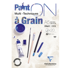 Bloc à dessin Clairefontaine Paint On A5 granuleux 20 feuilles 250g