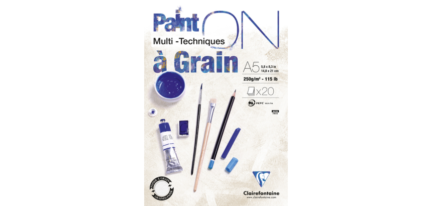 Bloc à dessin Clairefontaine Paint On A5 granuleux 20 feuilles 250g
