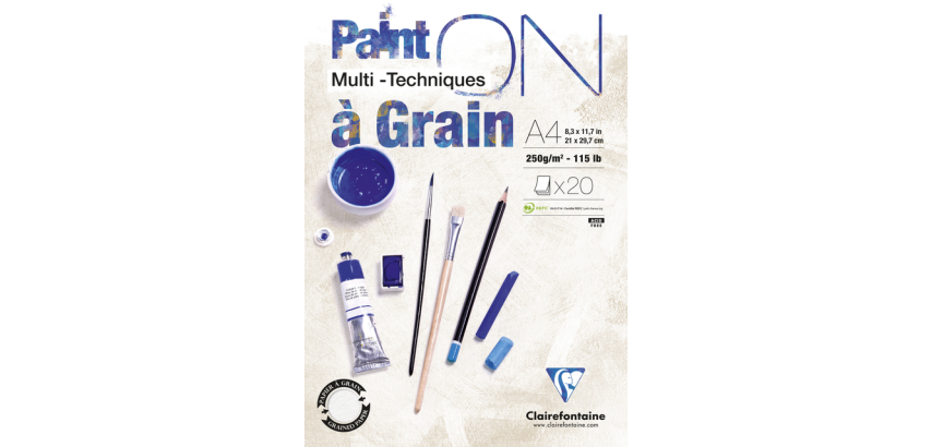 Clairefontaine Paint On Zeichenblock A4 körnig 20 Blatt 250g