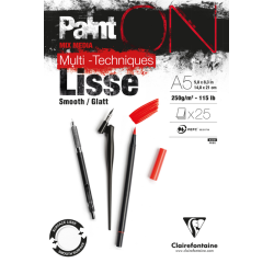 Bloc à dessin Clairefontaine Paint On A5 lisse 25 feuilles 250g blanc