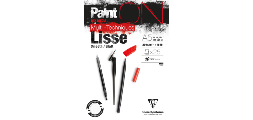 Bloc à dessin Clairefontaine Paint On A5 lisse 25 feuilles 250g blanc
