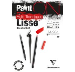 Bloc à dessin Clairefontaine Paint On A4 lisse 25 feuilles 250g blanc