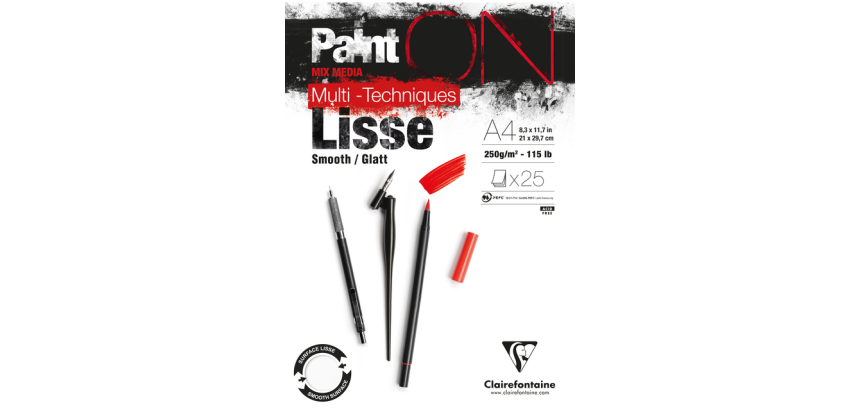 Bloc à dessin Clairefontaine Paint On A4 lisse 25 feuilles 250g blanc