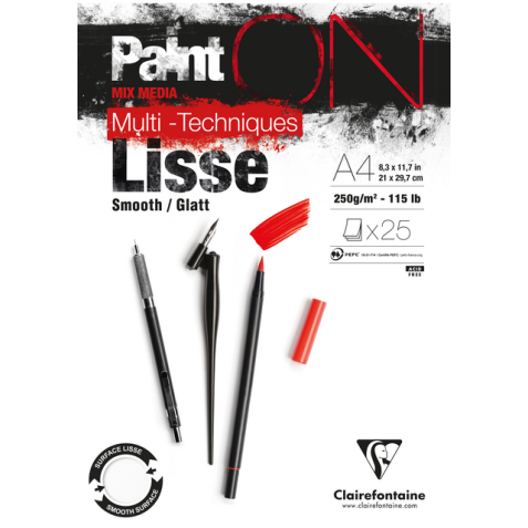 Bloc papier dessin Paint'ON Lisse, A4, blanc