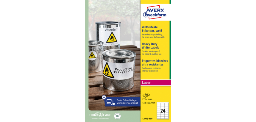 Etiket Avery L4773-100 63.5x33.9 2400 stuks