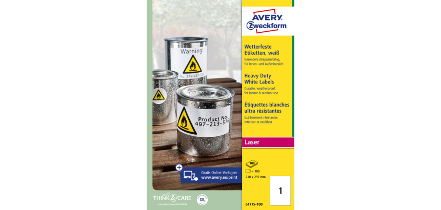 Avery Label L4775-100 210x297mm 100 labels