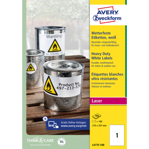 Etiquette Avery Zweckform L4775-100 210x297mm 100 étiquettes